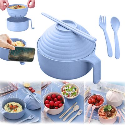 Portable Ramen Noodle Bowl Set with Lid and Strainer - Rapid Microwave Heating, Dishwasher-Safe