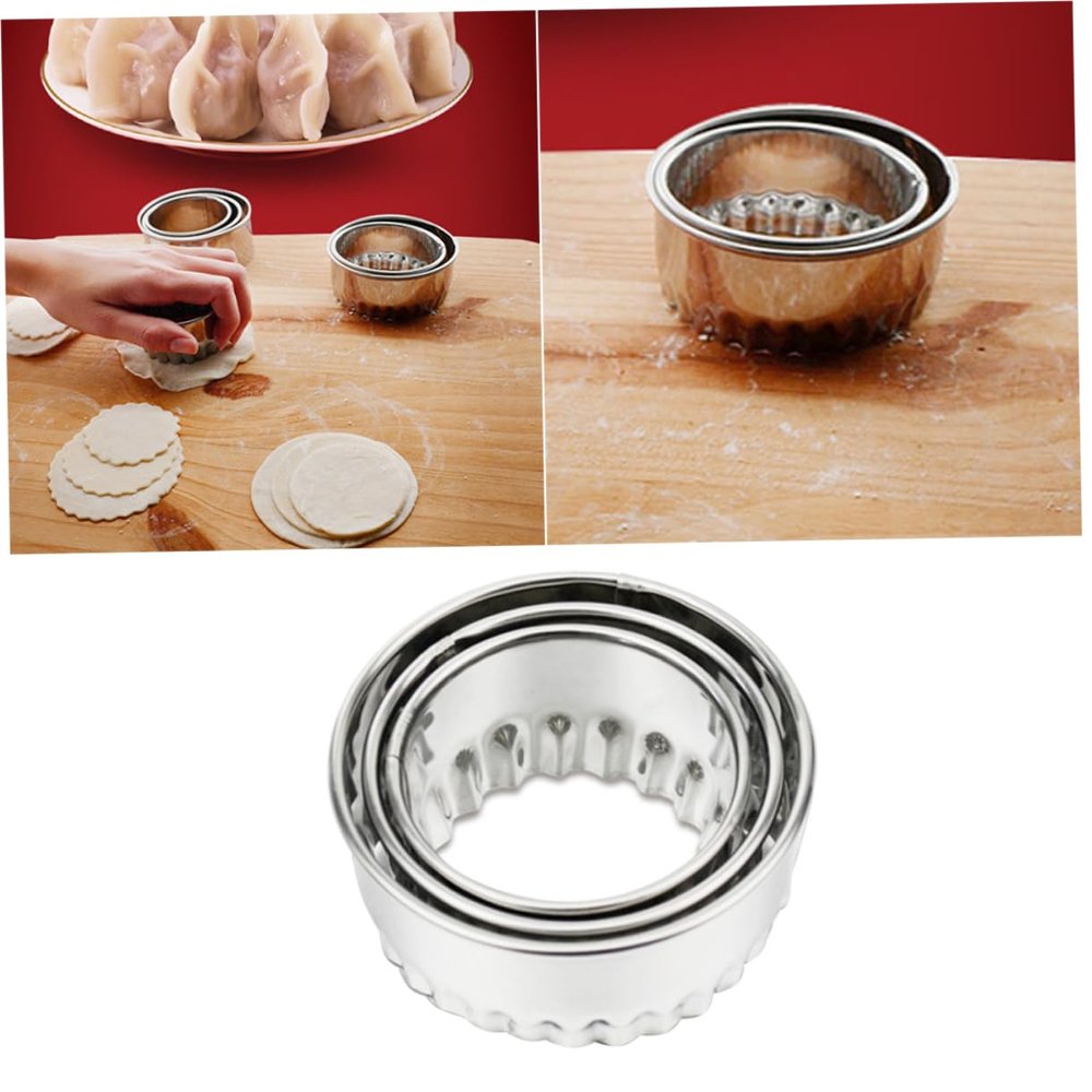 PRETYZOOM 3pcs Stainless Steel Dumpling Wrapper Mold Set Wave Edge Pastry Dough Press for Making Dumpling Wrappers for Cooking Baking and Food Preparation