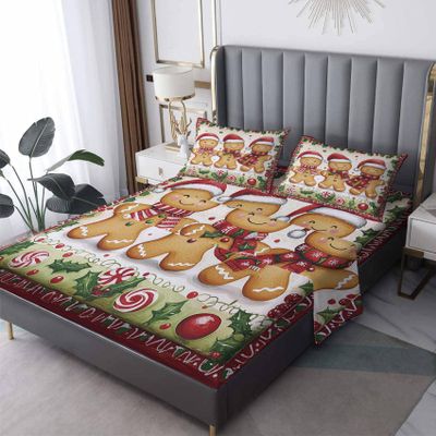 Rejkxyw Cal King Sheet Set Xmas Gingerbread - Holiday Christmas Bed Sheets - Holly Berry Sheet Set - 14 Inch Deep Pocket - Ultra Soft Winkle Free Microfiber Bedding Sheets & Pillowcases 4 Piece