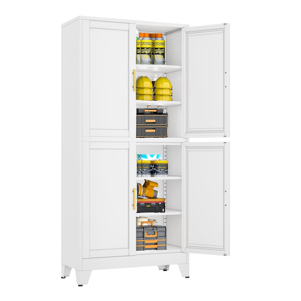 75" Tall Metal Garage Storage Cabinet, Heavy Duty Tool Cabinet, White