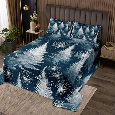 Feelyou Christmas Theme Coverlet Set Twin Size Xmas Glitter Pine Tree Bedspread for Kids Boys Girls Blackish Green Bedding Set Snow Covered Bed Cover 2Pcs