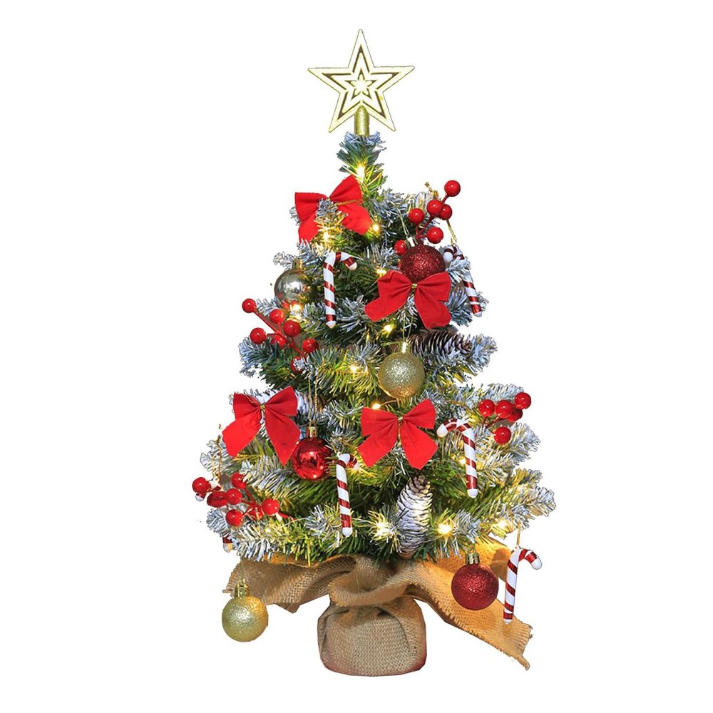 17.7 Inches Small Christmas Tree,Tabletop Christmas Tree with Lights Christmas Ball Ornaments for Home Party Holiday Xmas Decor Mini Christmas Tree