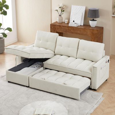 78.25" Convertible L Shaped Sofa Couch with Pull Out Bed, Sectional Sleeper Sofa Couches with Storage Chaise, Charging Station, Side Pocket, Sleeper Sofa Bed for Living Room, Apartment, Bedroom