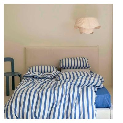 YUSIWOAL Cotton Duvet Cover Set Yarn Dyed Vertical Striped Bedding Comforter Cover Bed Sheet Pillowcases Washed Breathable Bedding(D,Family)
