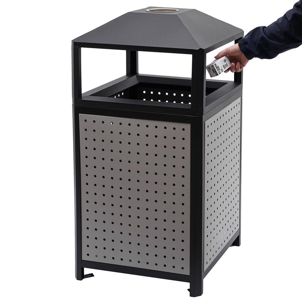 CeRaBuRET Commercial Waste Container, Outdoor Trash Can, 38-Gallon Large Capacity Garbage Enclosure, Black Outdoor Garbage Can for Patio, Tourist Attractions, Decorative Trash Container