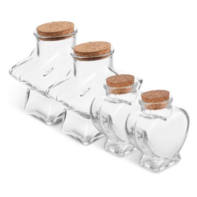 GRIRIW 4pcs Diy Star Heart Glass Jars Cork Lids Wishing Bottles Candy Jars Decorative Storage Containers