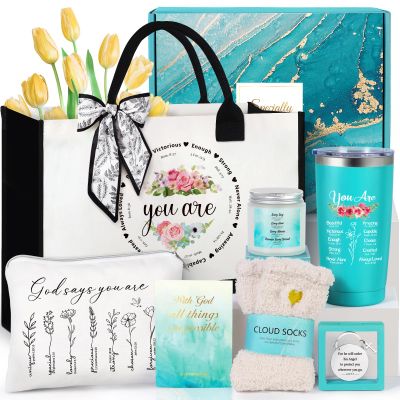 Suhctuptx Christian Gifts for Women, Faith Based Gift Religious Gifts for Women Catholic Christmas Gift Birthday Set Inspirational Spiritual Bible Verse Ideas with Tote Bag for Mom Grandma Friend