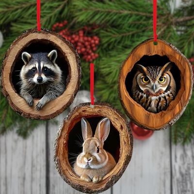 Animal Christmas Ornament, Forest Animal Christmas Decorations for Tree, Christmas Tree Animal Pattern 2D Acrylic Ornament,Christmas Hanging Ornaments for Animal Lovers Gift (3pcs Set A)