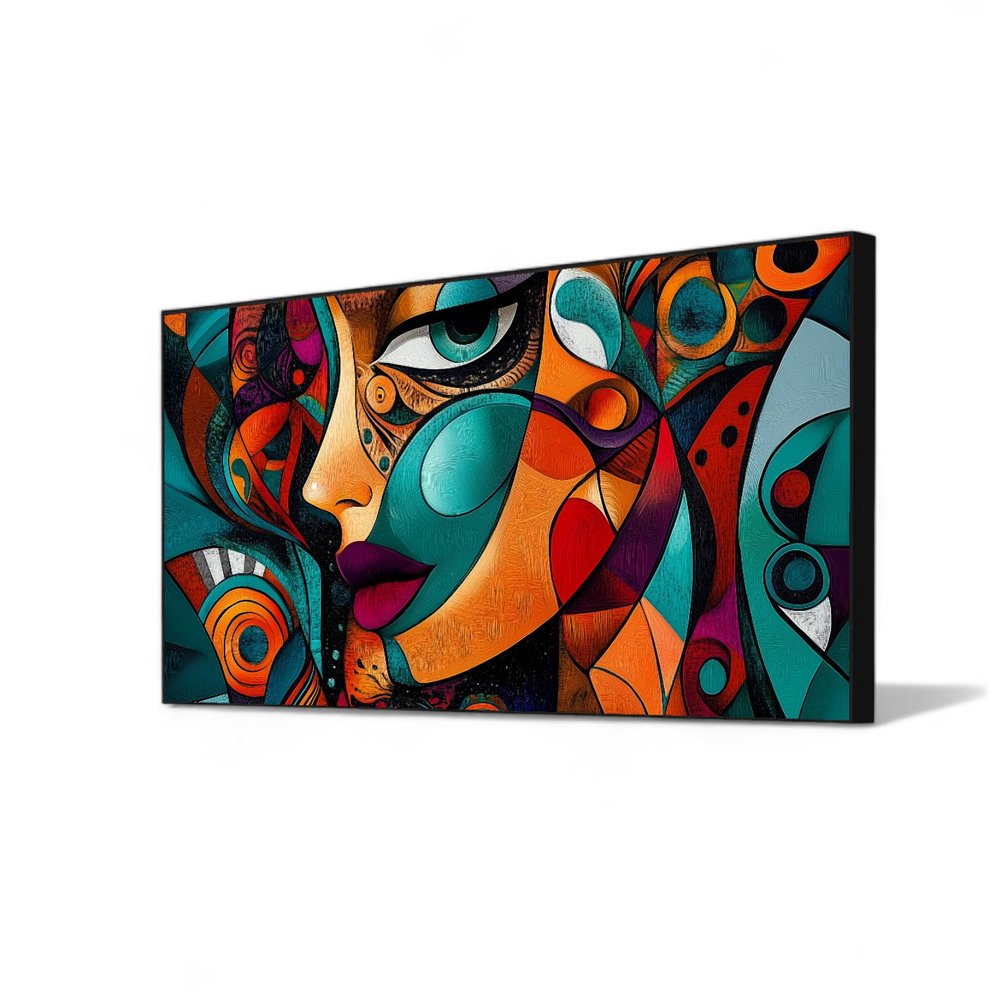 Abstract Face Wall Art,Abstract Woman Wall Art,Colorful Abstract Wall Art,Large Abstract Modern Bright Wall Art,Abstract Wall Art for Bedroom,Living Room,Entryway,Teal Abstract Wall Art Ready to Hang (Black Metal, 23"Wx13"H/60x35cm, Framed)