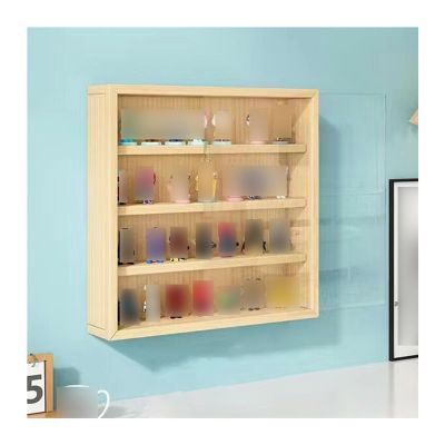3/4/5/6 Tiers Display Cabinets With Acrylic Door, Figures Display Case, Collectibles Organizer, Wooden Storage Protection Showcase For Home Bedroom Office, Wall-Mounted(Wood color,(L x W x H) 50x7x46C