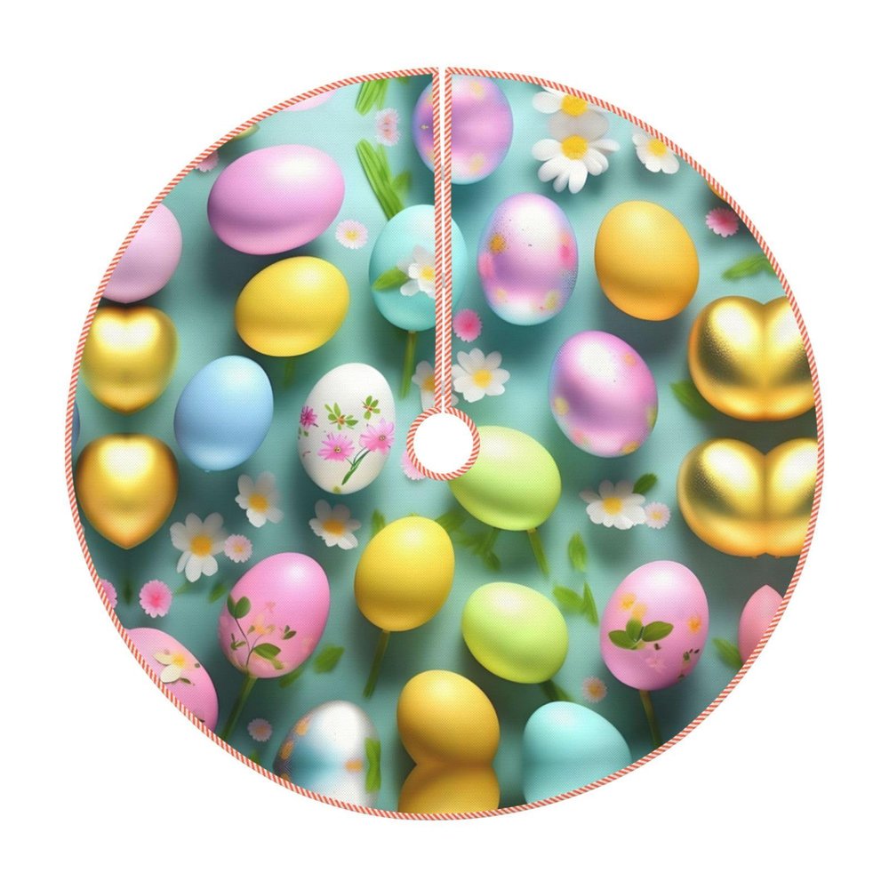 Happy Easter Holiday Print Christmas Tree Dress Holiday Party Tree Dress Decorated New Year Halloween Tree mat