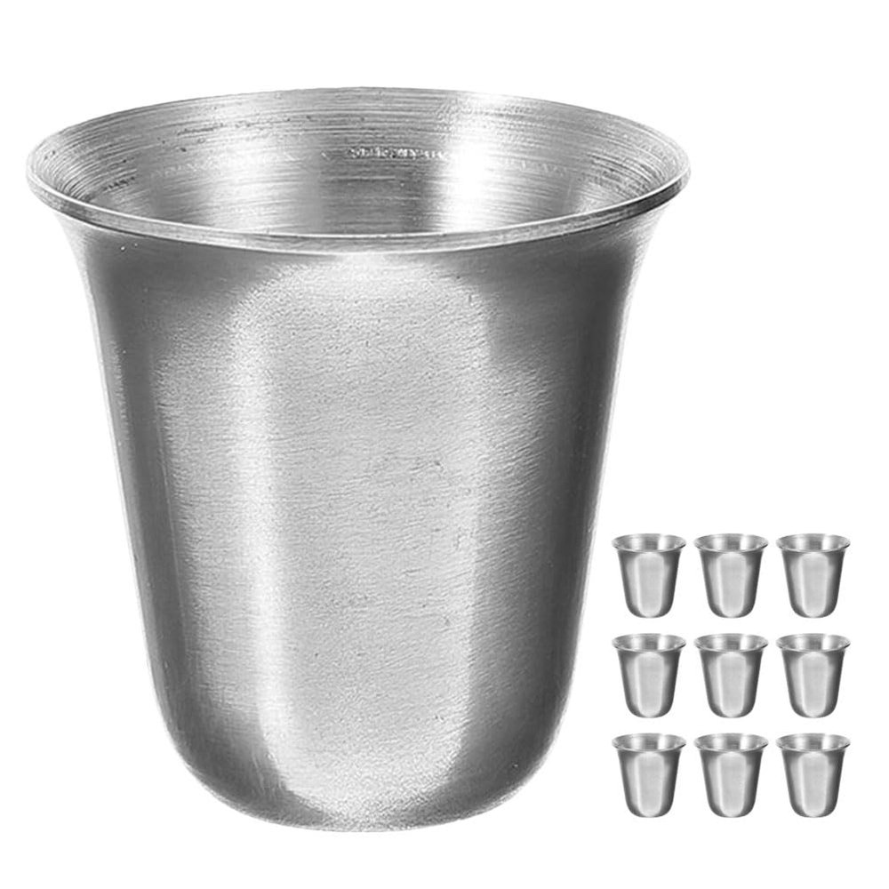 LUOZZY 10pcs Stainless Steel Cup Holy Metal Cup Model Stackable Littel Drinking Cup Photo Props for DIY Crafts Religious Party Supply - Silver