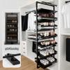 Shoe Rack 360Rotating Pull-Out Organizer for Closet Shoe Cabinet,Adjustable Height Retractable Metal Stackable Shoe Rack, Vertical Shelf Organizer for Small Bedroom Closet, Space Saving Storage, Blac view 4