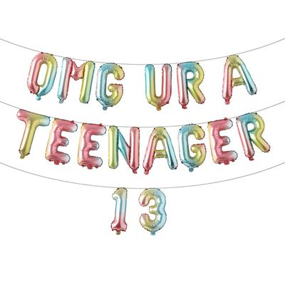 13th Birthday Decorations for Girls - Multicolor OMG UR A Teenager Banner Balloons Sash for 13 Birthday Girl Decorations (OMG UR A TEENAGER 13 Rainbow)