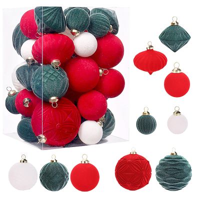 35pcs Velvet Ornaments for Christmas Tree Decorations, Velvet Christmas Balls Hanging Shatterproof Flocked Christmas Tree Ornaments, Decorative Hanging Ornaments for Holiday
