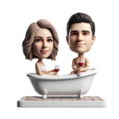 Bathing Couple Custom Bobbleheads Personalized Bubble Bath Wine Figurine Romantic Relaxing Bathtime Sculpture Collectible Birthdays Anniversary Wedding Gifts Valentine's Day Presents Housewarming