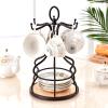 WSWSW Tabletop Cup Stand*Mug Holders Stainless Steel Coffee Cup Shelf Tree Holder Stand for 6 Cups Saucer Spoon Sets Tea Set Display Stand Home Storage Supplies,Black,Black view 1
