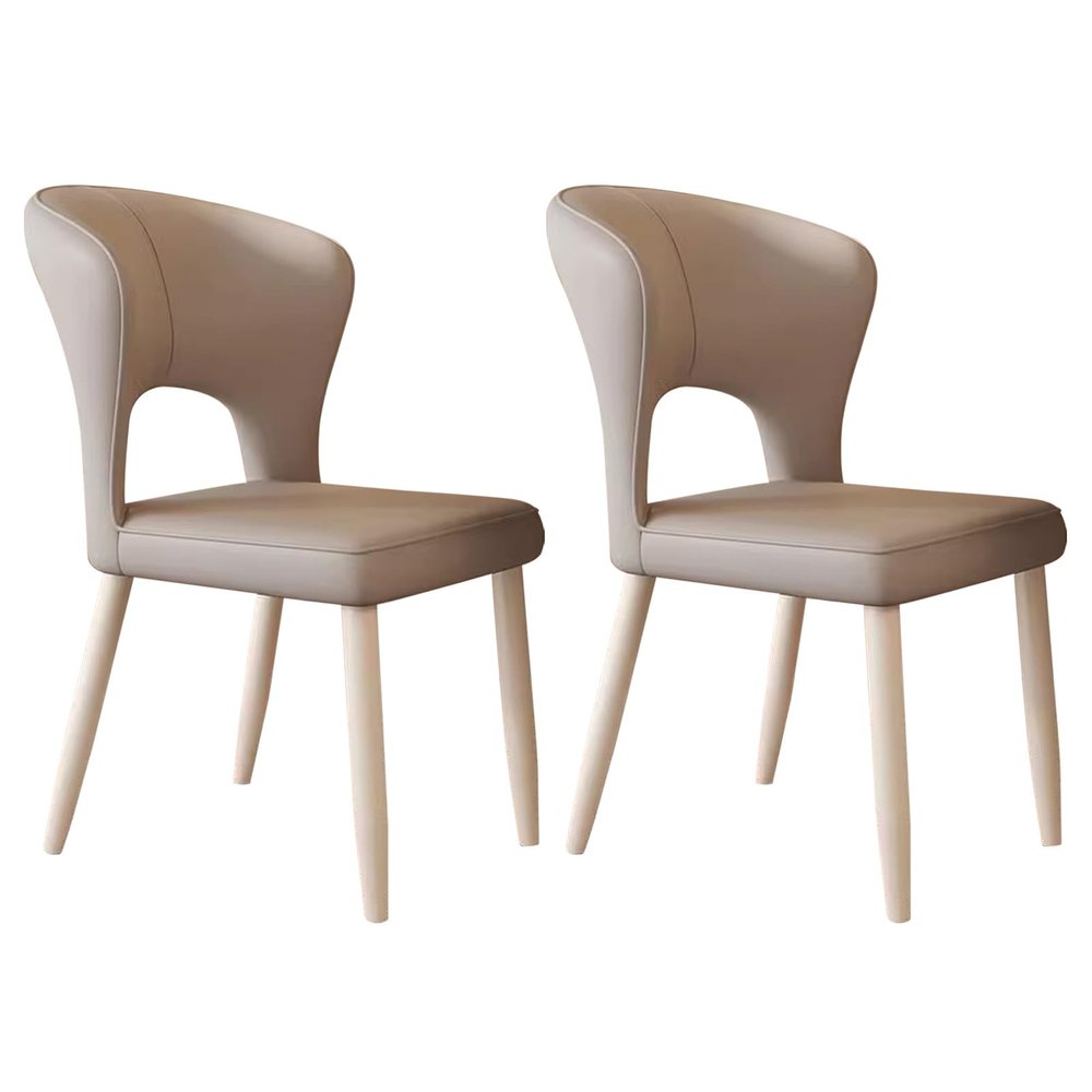 MARIYCH 2 PCS PU Leather Dining Chairs Kitchen Curved Backrest Elegant Chair, Dining Room Chairs with White Metal Legs for Living Room, Restaurant