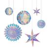 Iridescent Party Supplies Kit 6Pcs Ceiling Hanging Honeycomb Ball Ornament Decorative Paper Fan Snowflake Garlands for Birthday Christmas Decorations, Iridescent Party Decorations view 1