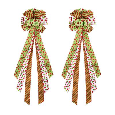 UDIYO Christmas Tree Topper Wreath Bow, 45"x12" Large Green Dot Polyester Gift Bow Decor for Xmas Ornament Holiday Home Party Wedding Thanksgiving Indoor/Outdoor Decoration 2pcs