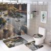 HDESDIS 4Pcs Farmhouse Cottage Shower Curtain Sets, Bath Mat and Rugs, Sunset Tree Nature Garden Shower Curtain with Hooks for Bathroom view 1