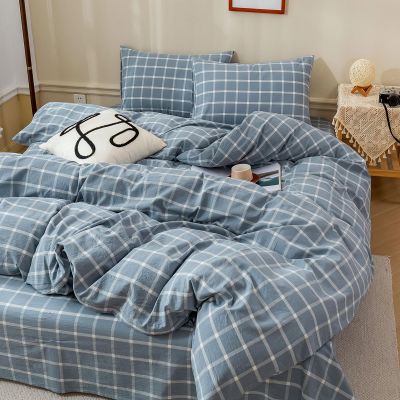 HighBuy Blue Plaid Duvet Cover Full Size Boho Chic 100% Washed Cotton Comforter Cover Luxury Modern Buffalo Checkered Grid Duvet Cover with 2 Pillowcases Gingham Blue Grid Bedding Set Full