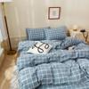 HighBuy Blue Plaid Duvet Cover Full Size Boho Chic 100% Washed Cotton Comforter Cover Luxury Modern Buffalo Checkered Grid Duvet Cover with 2 Pillowcases Gingham Blue Grid Bedding Set Full view 3