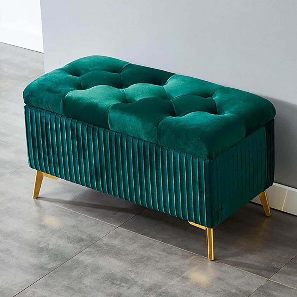 SYJKOO Modern Velvet Upholstered Rectangle with Storage Foot Stool for Living Room End of Bed Bench(Dark Green,80x39x45cm)