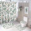 HDESDIS 4Pcs Floral Leaf Watercolor Shower Curtain Sets with Rugs, Toilet Lid Cover and Bath Mat, Green Plant Novelty Bathroom Shower Curtains Set with 12 Hooks view 1