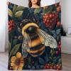 HDESDIS Farmhouse Garden Throw Blanket, Soft Cozy Warm Cartoon Bee Floral Leaves Flannel Blankets for Sofa Couch Bed, 30x40 Inch view 1