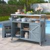 Merax Outdoor Kitchen Island, Stainless Steel Kitchen Island with Storage, Wood Rolling Coffee Grill Bar Cart with Spice Rack Towel Rack, Grey Blue view 1