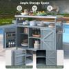 Merax Outdoor Kitchen Island, Stainless Steel Kitchen Island with Storage, Wood Rolling Coffee Grill Bar Cart with Spice Rack Towel Rack, Grey Blue view 4