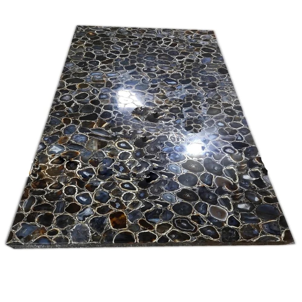 18 x 18 Inches Resin Indoor Table for Restaurant and Office Square Shape Black Agate Coffee Table Top