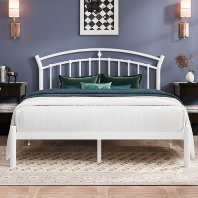 Einhomn Full Size Bed Frame, White Metal Bed Frame with 12" Under-Bed Storage, Heavy Duty Steel Slat Support, No Box Spring Needed, Noise-Free, Easy Assembly