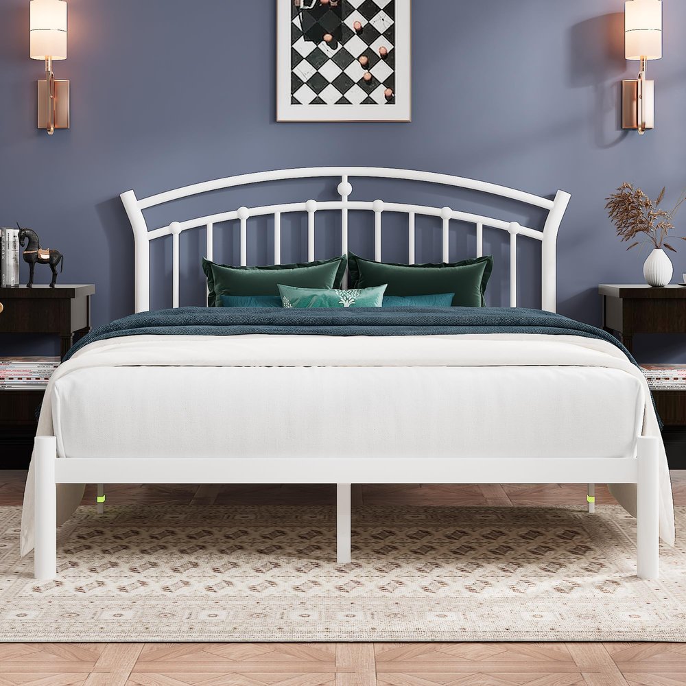 Einhomn Full Size Bed Frame, White Metal Bed Frame with 12" Under-Bed Storage, Heavy Duty Steel Slat Support, No Box Spring Needed, Noise-Free, Easy Assembly