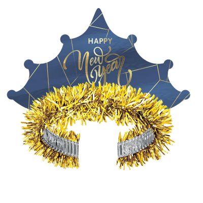 Beistle 25 Count Midnight Blue New Year Tiaras, Elegant Gold "Happy New Year" Design, Stylish NYE Accessories for Party Celebrations and Events