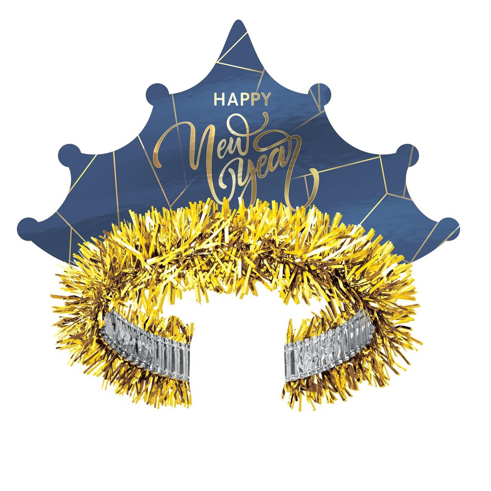 Beistle 25 Count Midnight Blue New Year Tiaras, Elegant Gold "Happy New Year" Design, Stylish NYE Accessories for Party Celebrations and Events