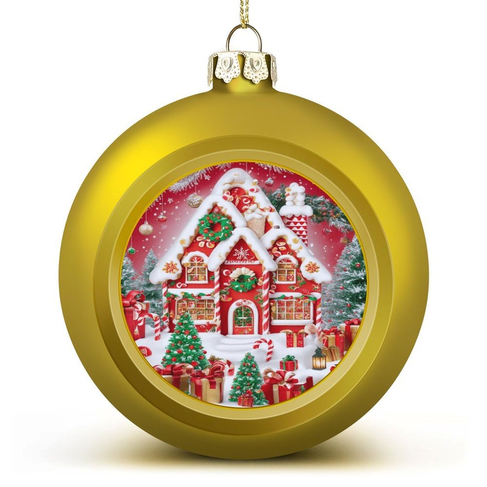 Christmas Candy House Pine Tree Candyland (2) Christmas Ball Ornaments,Glittering Plastic Hanging Decorations for Holiday Christmas Tree Outdoor Party Decors 4PCS