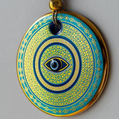 Luxurious Turkish Evil Eye Wall Hanging with Crystal Accents, 5.1 in Diameter, Handmade Glass Nazar for Protection and Good Luck  Opulent Home Decor Gift