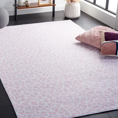 SAFAVIEH Washable Rug Faux Hide Collection - 10' x 14', Ivory & Pink, Slip Resistant, Printed Leopard Pattern, Ideal for Living Room, Bedroom, Home Office, Dining Space (FAH505B)