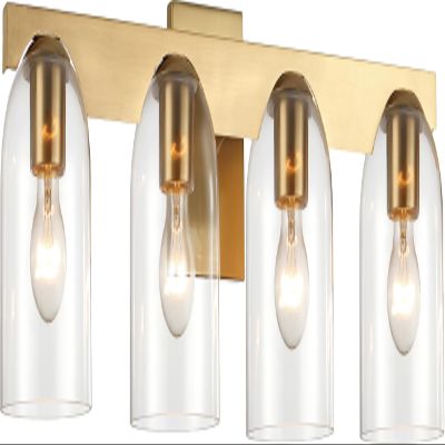 Maxim Lighting Scoop 4-Light Bath Vanity Light | Natural Aged Brass Steel Finish | Clear Glass Shade | Modern Indoor Light Fixture | Ideal for Bathrooms & Powder Rooms | 21234CLNAB