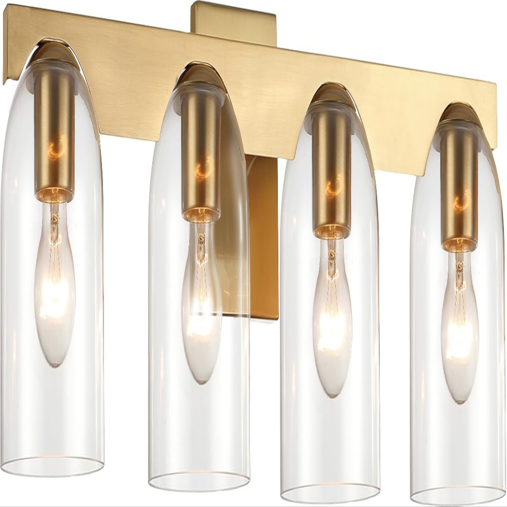 Maxim Lighting Scoop 4-Light Bath Vanity Light | Natural Aged Brass Steel Finish | Clear Glass Shade | Modern Indoor Light Fixture | Ideal for Bathrooms & Powder Rooms | 21234CLNAB
