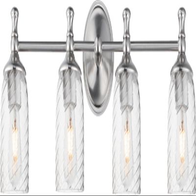 Maxim Lighting Swirl 4-Light Bath Vanity Light | Satin Nickel Steel Finish | Clear Ribbed Glass Shade | Traditional Indoor Light Fixture | Ideal for Bathrooms & Powder Rooms | 21354CRSN