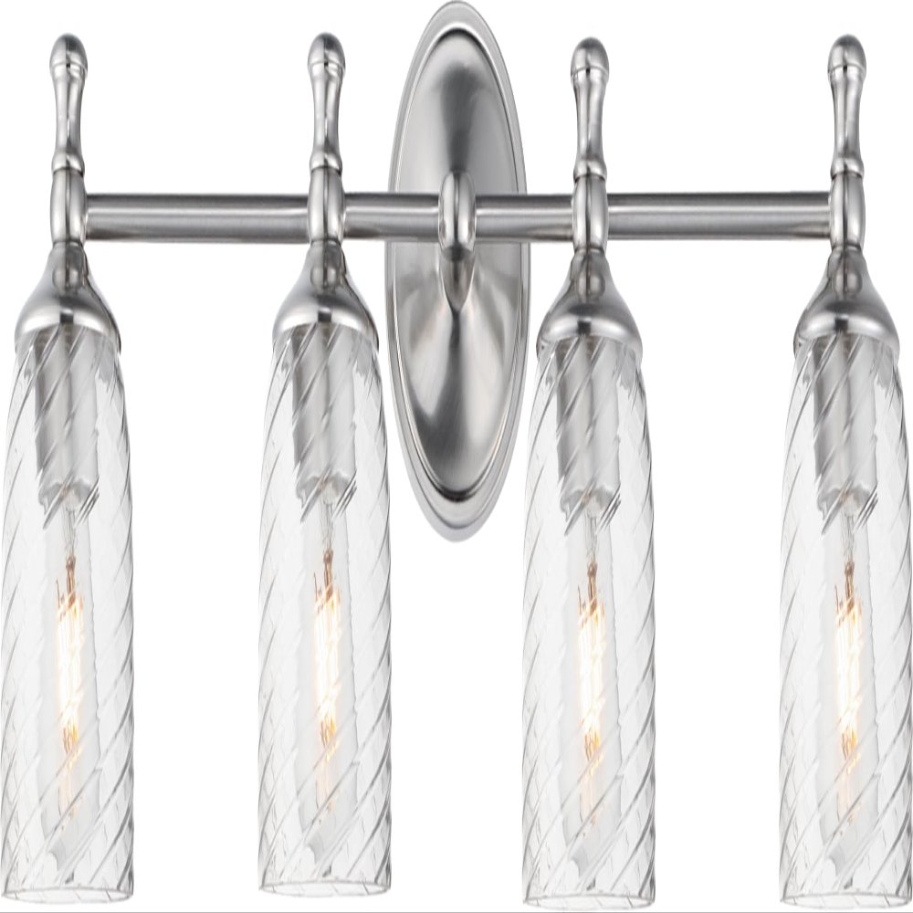 Maxim Lighting Swirl 4-Light Bath Vanity Light | Satin Nickel Steel Finish | Clear Ribbed Glass Shade | Traditional Indoor Light Fixture | Ideal for Bathrooms & Powder Rooms | 21354CRSN
