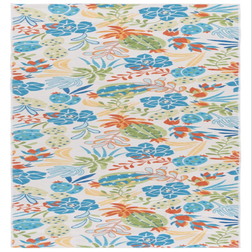 SAFAVIEH Washable Rug Malibu Collection - 2'6" x 8 Runner, Beige & Blue, Slip Resistant & Easy Cleaning, Ideal for Living Room, Hallway, Foyer, Nursery, Bedroom, Kids Room (MBU844B)
