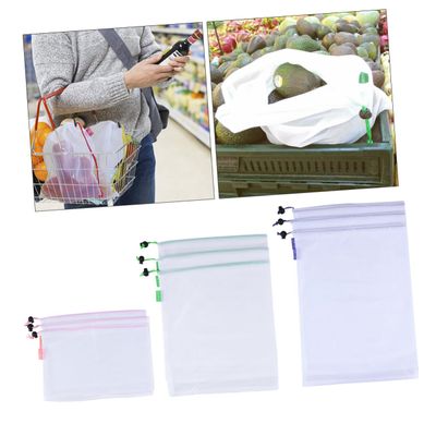 HOLIDYOYO 9pcs Reusable Mesh Produce Bags for Fruits Vegetables Mesh Drawstring Storage Tote Bag Light Weight Breathable Viewing Multifunctional
