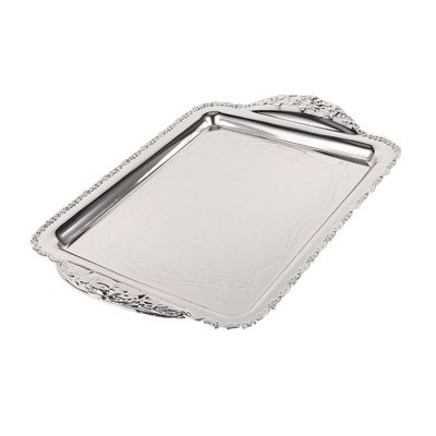 JISADER Decorative Fruit Tray Dessert Plate Easy to Clean Handcrafted Wearproof Rectangle Plate Serving Platter for Buffet Household, Silver, Medium