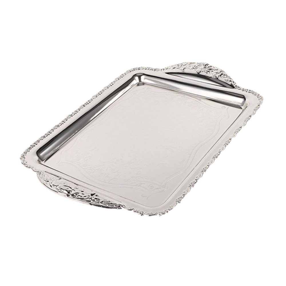 JISADER Decorative Fruit Tray Dessert Plate Easy to Clean Handcrafted Wearproof Rectangle Plate Serving Platter for Buffet Household, Silver, Medium