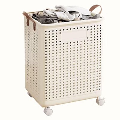 AoForce Rolling Laundry Basket with Handle PP Material Plastic Laundry Basket Collapsibles Laundry Hamper for Home Organizer Storage Narrow Slit Storage(Yellow,37.5 * 30.5 * 50CM)