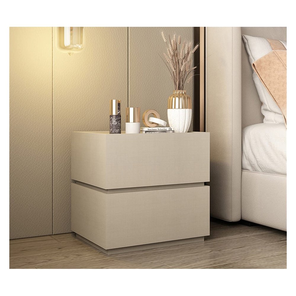 BABETRUE Bedstand Modern Minimalist Double Drawer Bedside Table Bedroom Bedside Table Storage Cabinet Home Storage Bedside Table Night Stand(D)